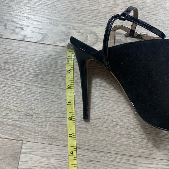 REISS Rena Black Suede Peep Toe Ankle Strap Heels - Picture 10 of 13